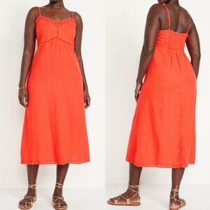 Old Navy Linen‎ Blend Cami Midi Dress Orange Womens Sz 3X NEW From 2023 NWT Boho